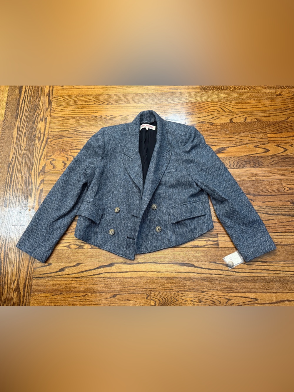 Free People Gray Cropped Double-Breasted Blazer